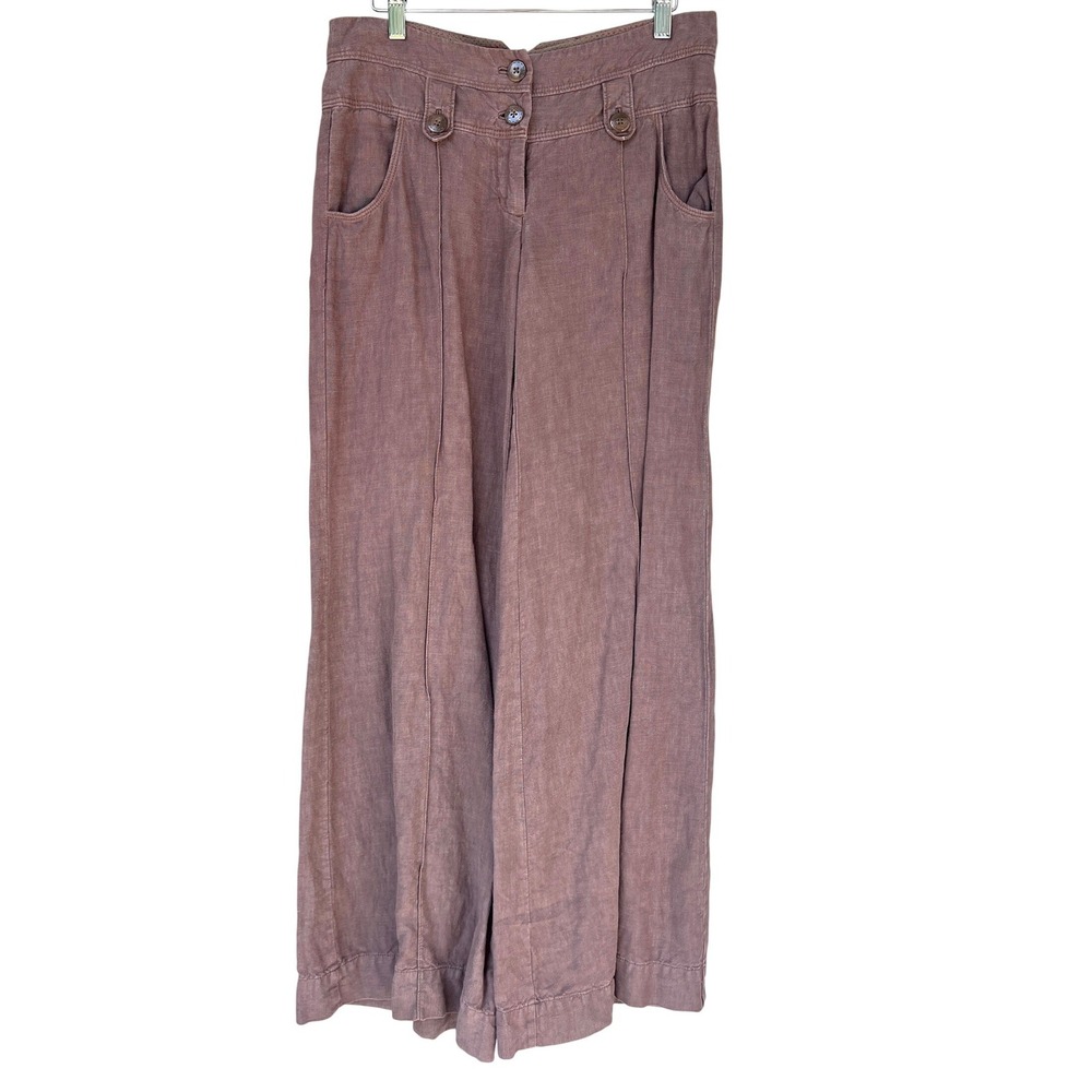 Elevenses Brown Linen Wide Leg Pants 4 S Anthropologie Boho Coastal Earthy Twee